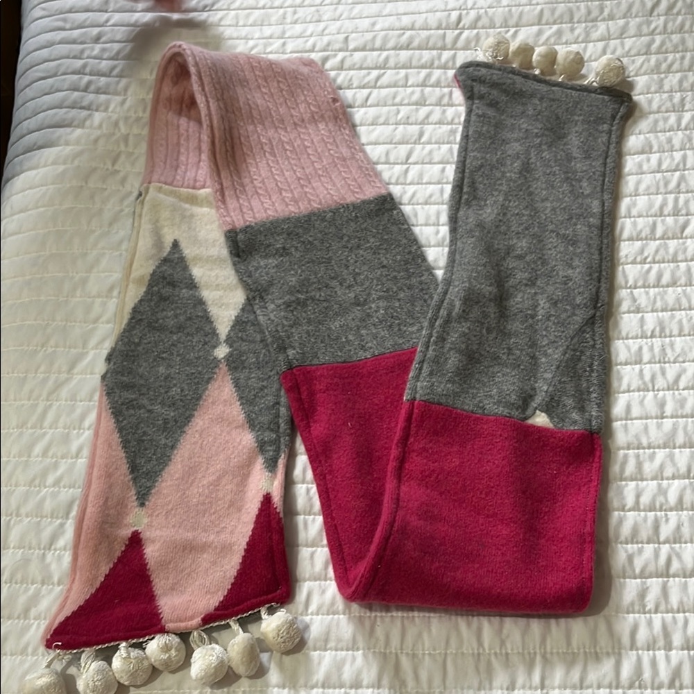 Colorful Cashmere Scarf with Pom Poms